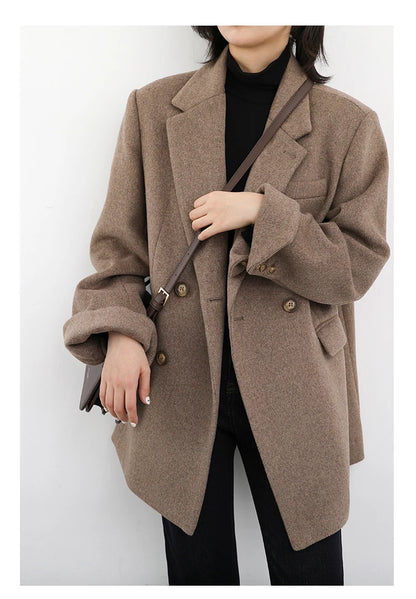 Wool Blend Mid Long Blazer Coat for Women