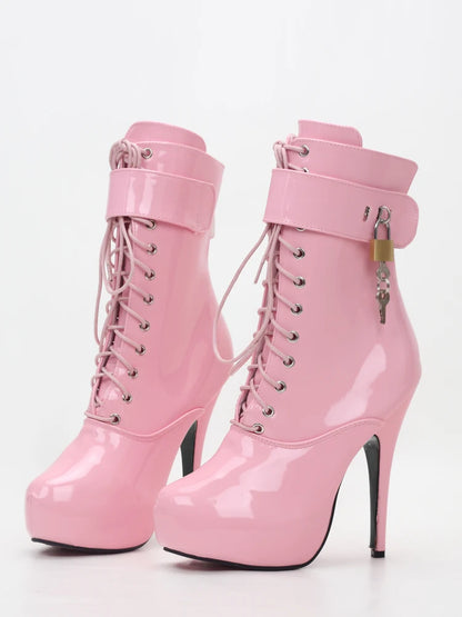 Lace-Up Ankle Boots with 15cm Thin Heel and 4cm Platform