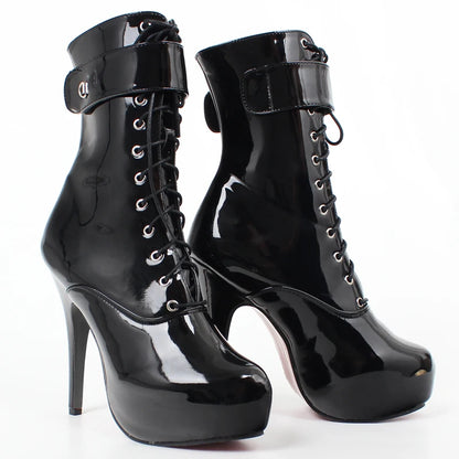 Lace-Up Ankle Boots with 15cm Thin Heel and 4cm Platform
