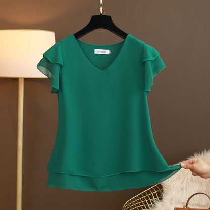 Loose V-Neck Chiffon Blouse for Women