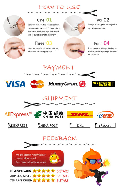 YSDO 5/10 Pairs Natural Soft Black Half Lashes