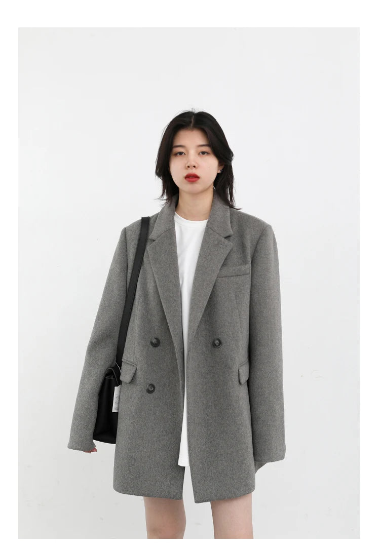 Wool Blend Mid Long Blazer Coat for Women