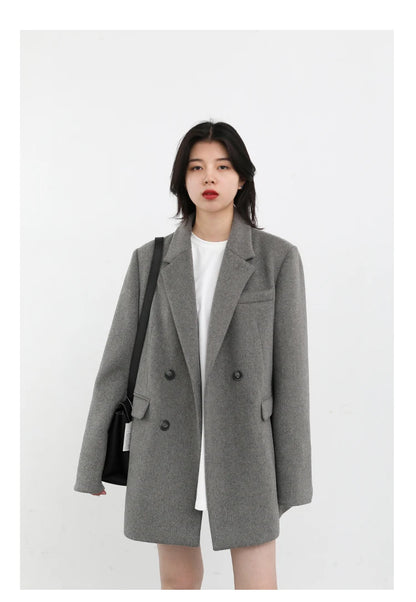 Wool Blend Mid Long Blazer Coat for Women