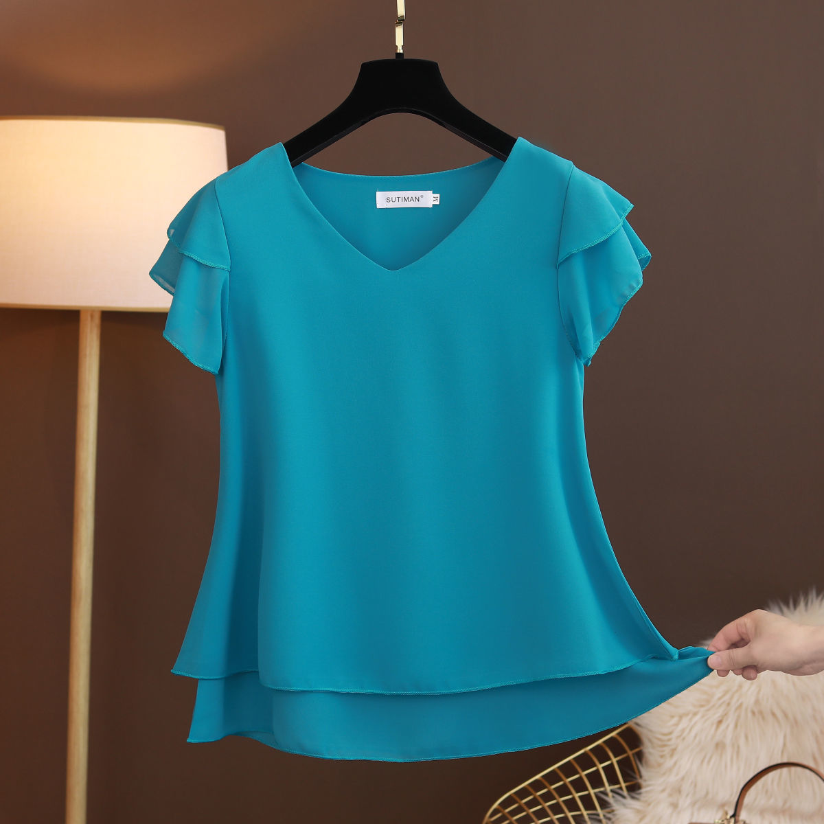 Loose V-Neck Chiffon Blouse for Women
