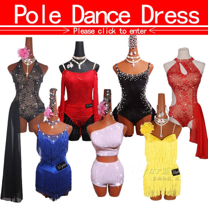 Latin Dance Dress with Rhinestones and Tassels in Red and White