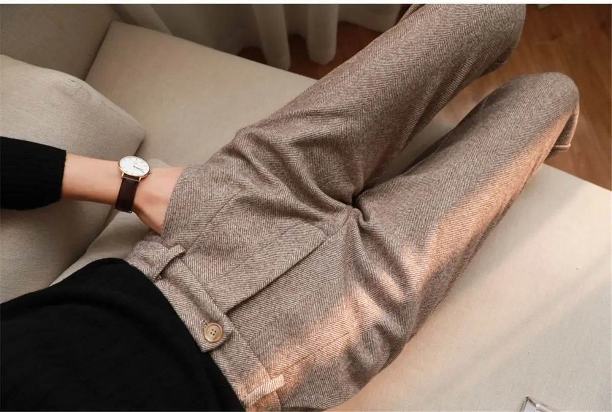 Woolen Harem Pencil Pants High Waisted Casual Trousers