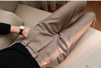 Woolen Harem Pencil Pants High Waisted Casual Trousers