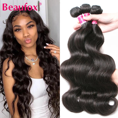 Beaufox Body Wave Brazilian Hair Weave Bundles 8-32 Inch Jet Black