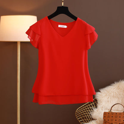 Loose V-Neck Chiffon Blouse for Women