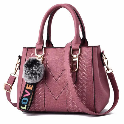 Leather Messenger Bag with Fur Decoration for Women
