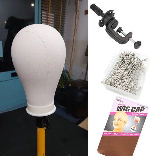 Canvas Wig Stand 21-24 Inch Mannequin Head for Hairstyling