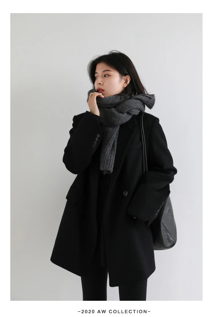 Wool Blend Mid Long Blazer Coat for Women