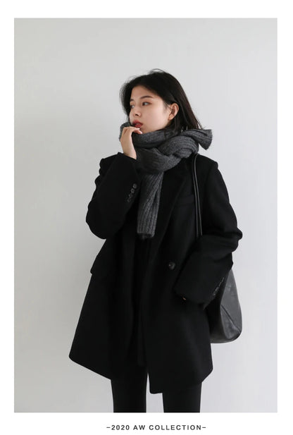 Wool Blend Mid Long Blazer Coat for Women
