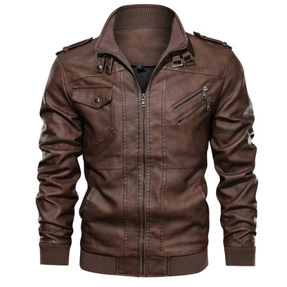 Men's Faux Leather Motorcycle Jacket with Detachable Hood