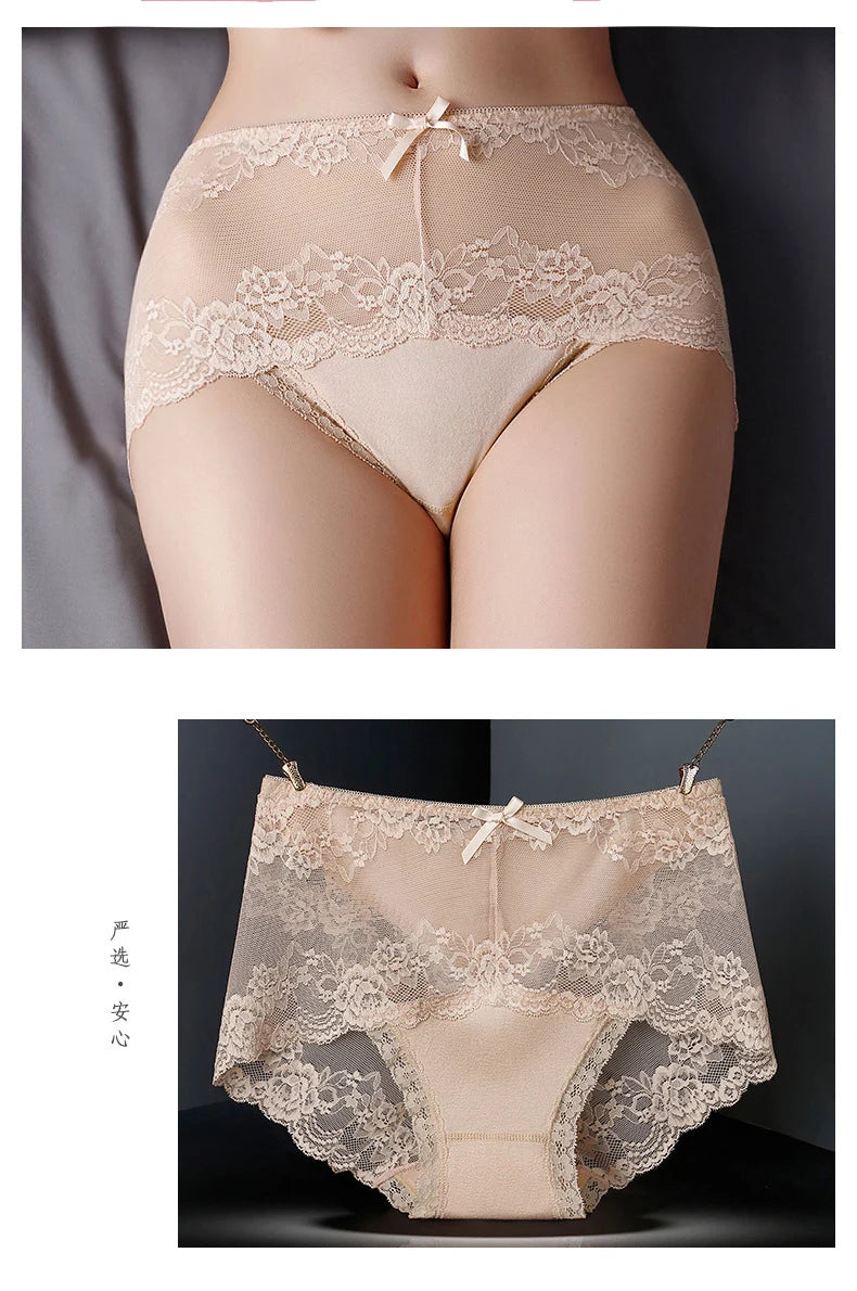 7Pcs Women's Lace Transparent Cotton Briefs Plus Size