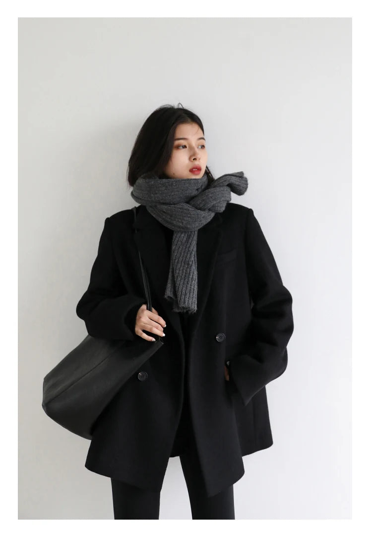Wool Blend Mid Long Blazer Coat for Women