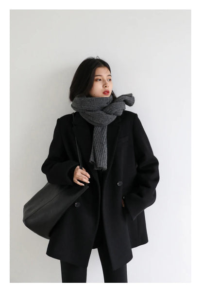 Wool Blend Mid Long Blazer Coat for Women
