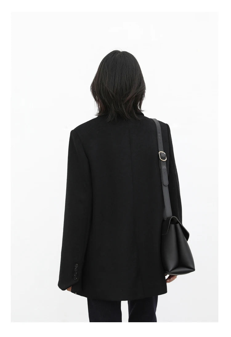 Wool Blend Mid Long Blazer Coat for Women