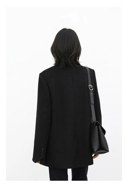 Wool Blend Mid Long Blazer Coat for Women