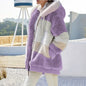 Warm Plush Hooded Coat with Zipper Pockets for Women
