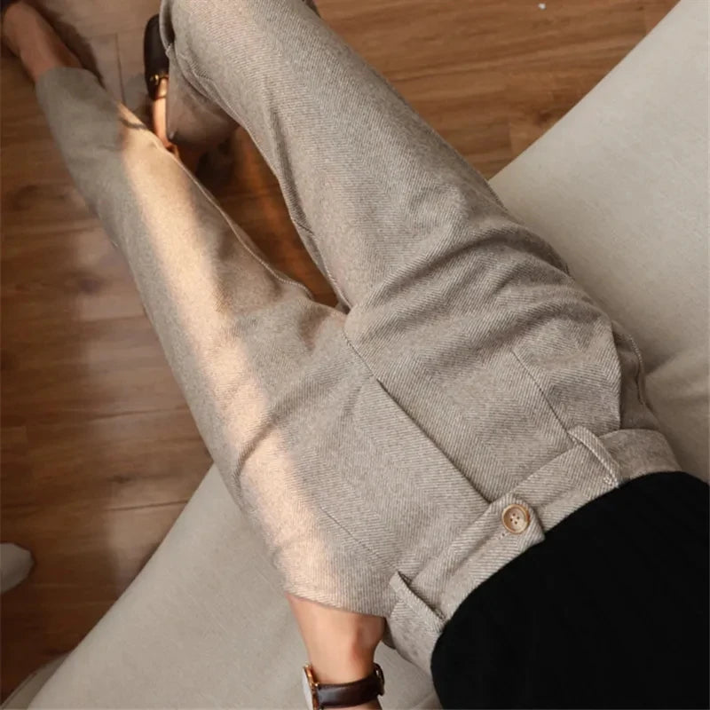 Woolen Harem Pencil Pants High Waisted Casual Trousers