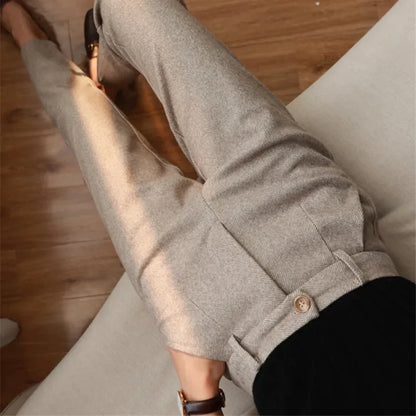 Woolen Harem Pencil Pants High Waisted Casual Trousers