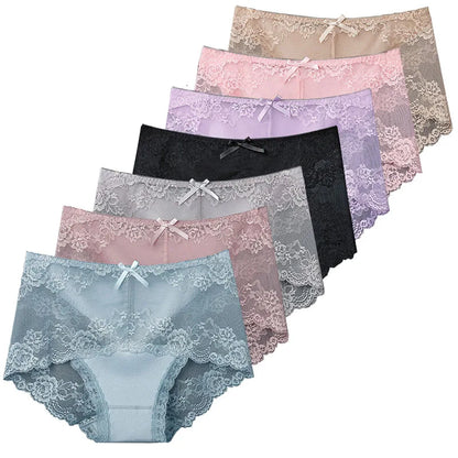 7Pcs Women's Lace Transparent Cotton Briefs Plus Size