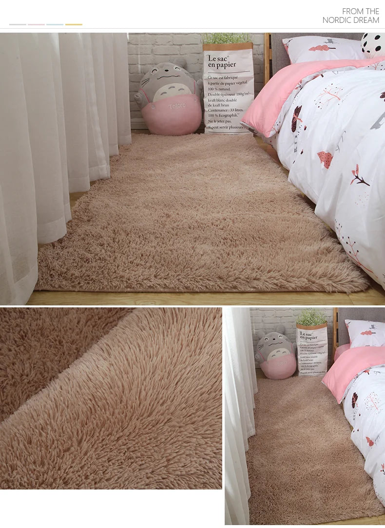 Pink Fluffy Polyester Carpet for Children's Room