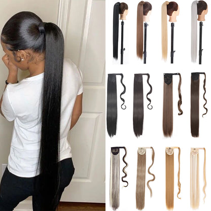 Long Straight Clip-in Ponytail Hair Extension Black