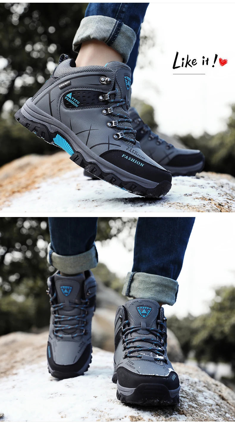 Men's Waterproof Leather Snow Boots Size 39-47