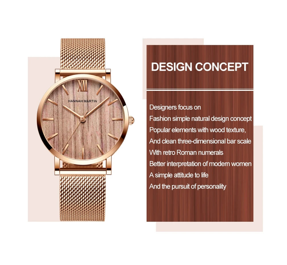 Hannah Martin Women 36mm Rose Gold Quartz Watch
