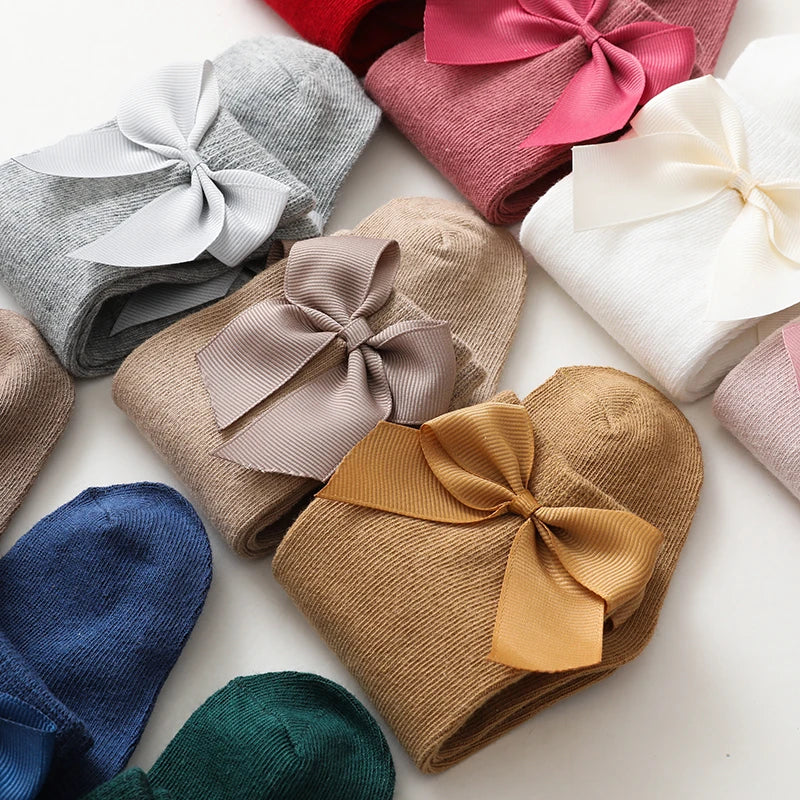 Knee High Cotton Baby Socks with Big Bow