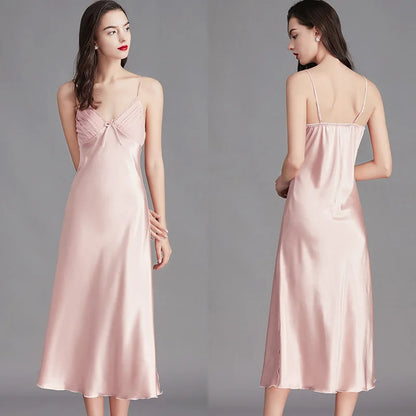 Long Sleeveless Satin Silk Nightgown for Women