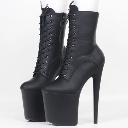 20CM High Heels Platform Ankle Boots Lace Up
