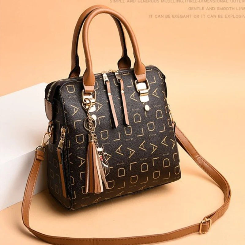 PU Leather Tassel Handbag for Women Large Capacity Tote
