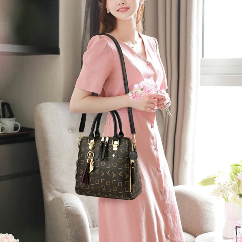 PU Leather Tassel Handbag for Women Large Capacity Tote