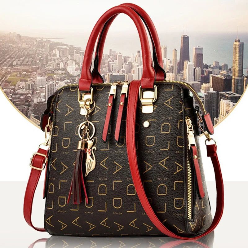 PU Leather Tassel Handbag for Women Large Capacity Tote