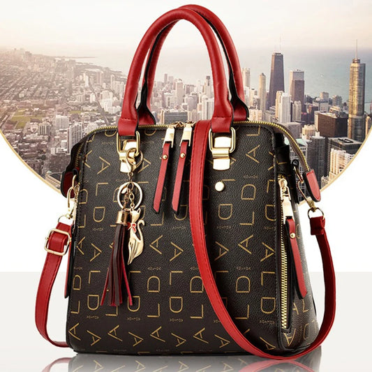 PU Leather Tassel Handbag for Women Large Capacity Tote