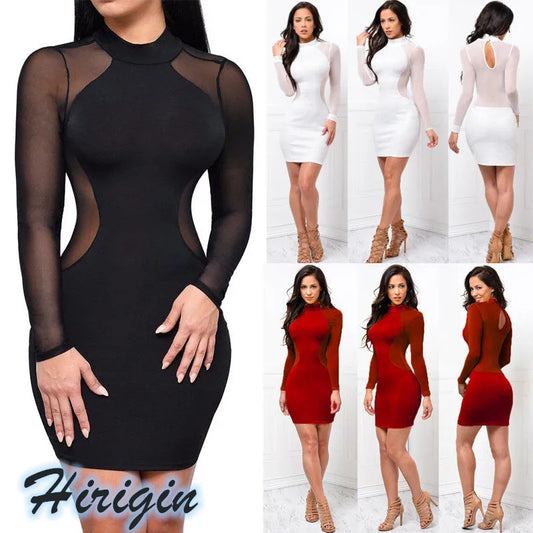 Women Summer Casual Long Sleeve O-Neck Mini Dress