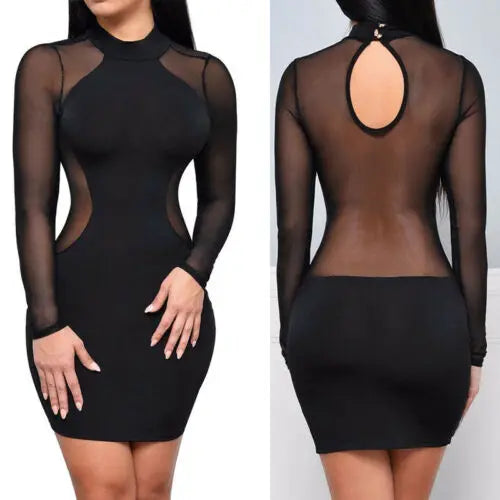 Women Summer Casual Long Sleeve O-Neck Mini Dress