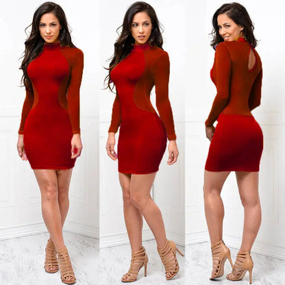 Women Summer Casual Long Sleeve O-Neck Mini Dress