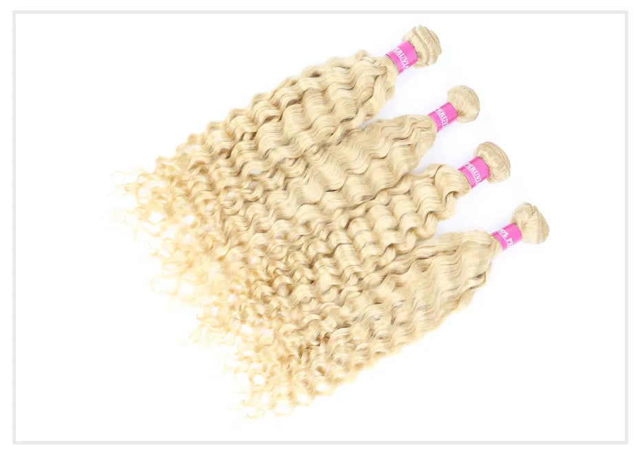613 Blonde Deep Wave Human Hair Bundles 28 30 32 Inch