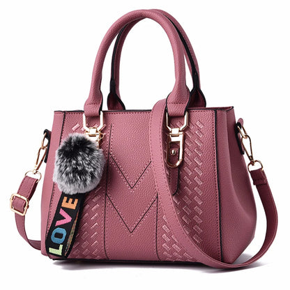 Leather Messenger Bag with Fur Decoration for Women