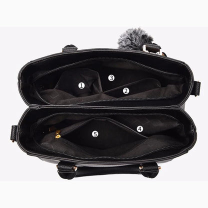 Leather Messenger Bag with Fur Decoration for Women