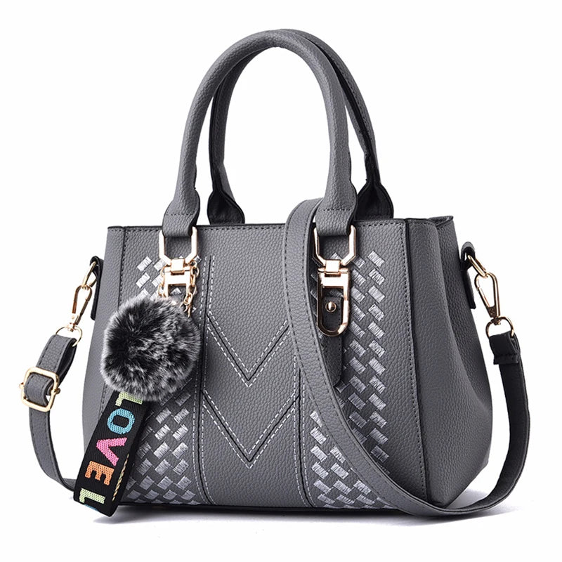 Leather Messenger Bag with Fur Decoration for Women