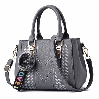 Leather Messenger Bag with Fur Decoration for Women