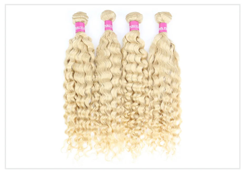 613 Blonde Deep Wave Human Hair Bundles 28 30 32 Inch