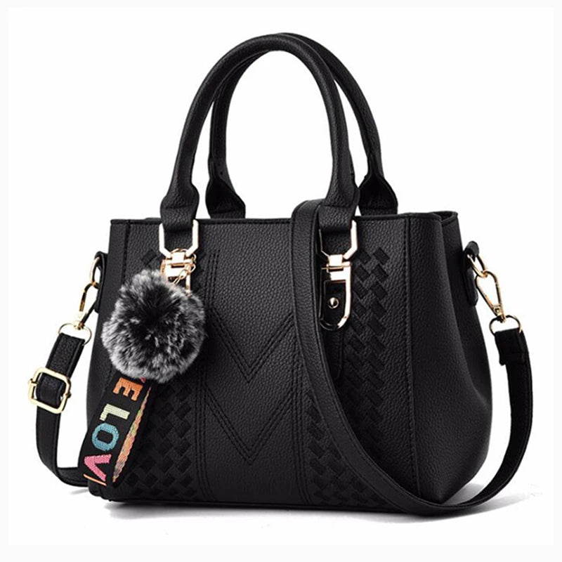 Leather Messenger Bag with Fur Decoration for Women