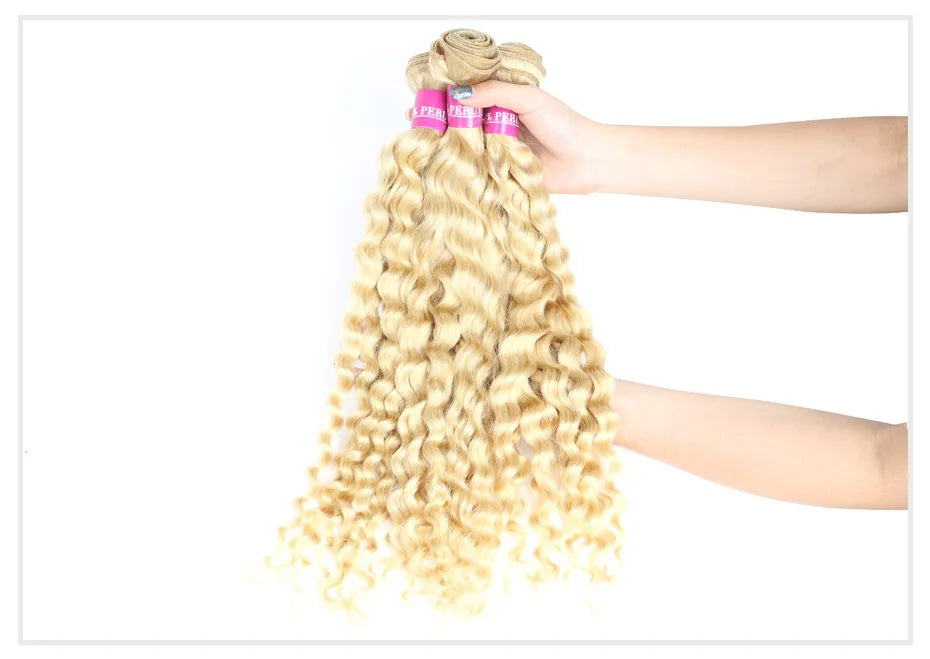 613 Blonde Deep Wave Human Hair Bundles 28 30 32 Inch