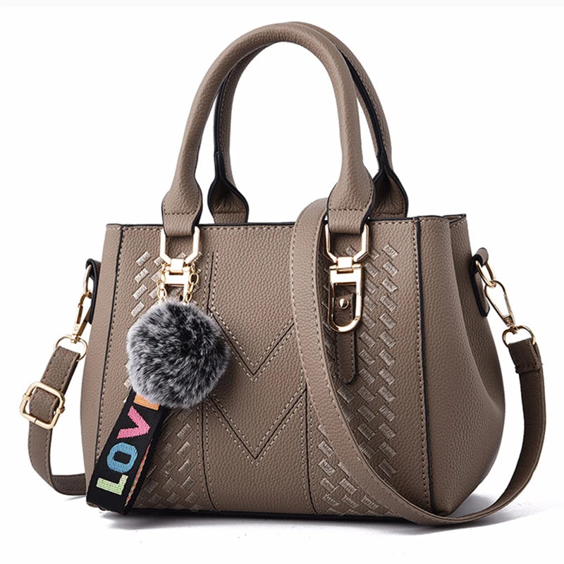 Leather Messenger Bag with Fur Decoration for Women